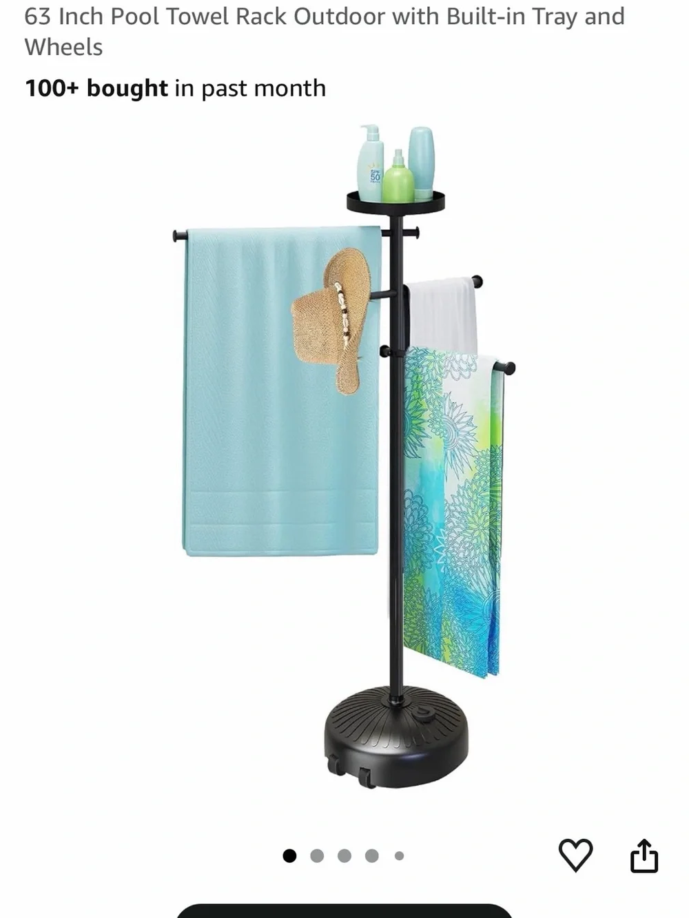 Freestanding 63” Black Multi-Arm Towel Rack  w Built-in Tray & Wheels
